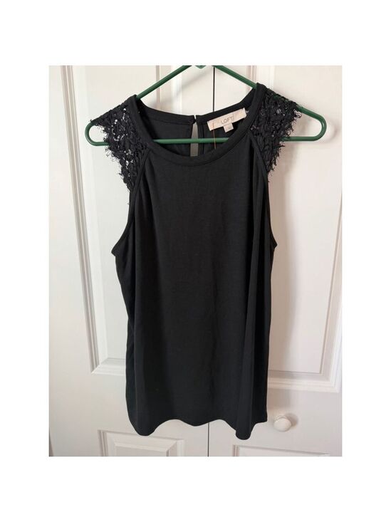 LOFT Tops - LOFT Black Lace Shoulder Tank Top L